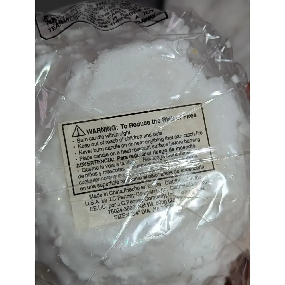 VTG 2002 JCPenney Home Collection Snow Aglow Ball Candle Set NIB Faux Snow Plate